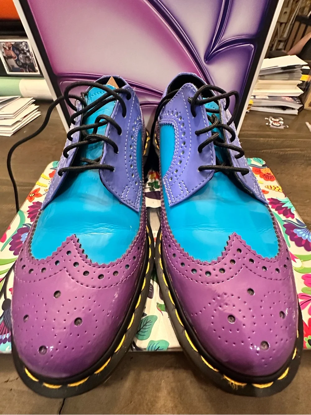 Rare Dr Martens 3989 Brogue Shoes Purple Blue Patent Leather Women US 9 UK 7 - Picture 5 of 13